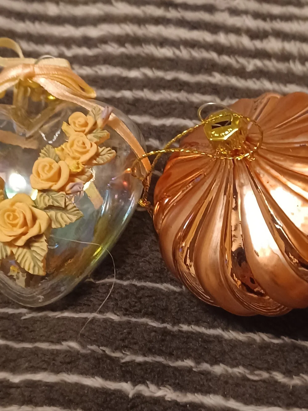 Heart and Pink Ornament Set - Peach